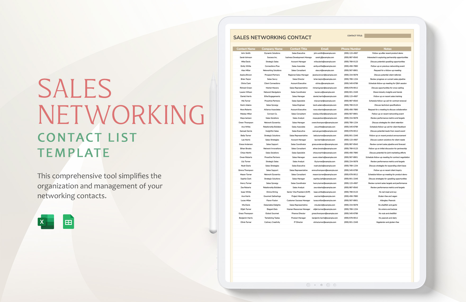 Sales Networking Contact List Template Sales Networking Contact List Template