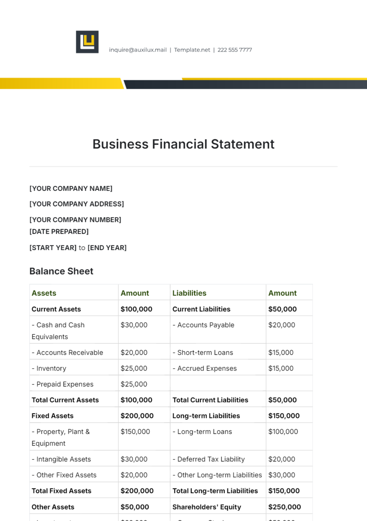 Free Business Financial Statement Template to Edit Online Free Business Financial Statement Template to Edit Online