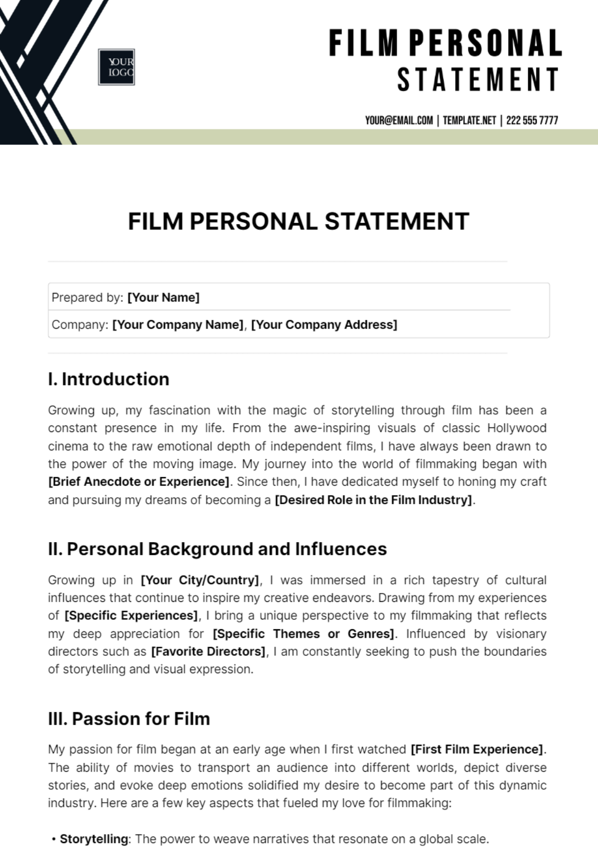 Free Film Personal Statement Template to Edit Online Free Film Personal Statement Template to Edit Online