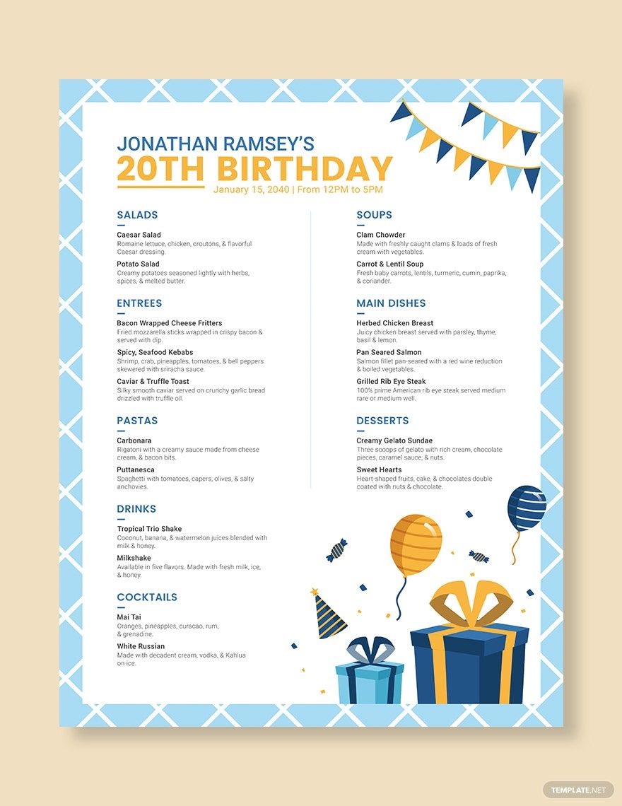 Birthday Flyer Menu Template Birthday Flyer Menu Template