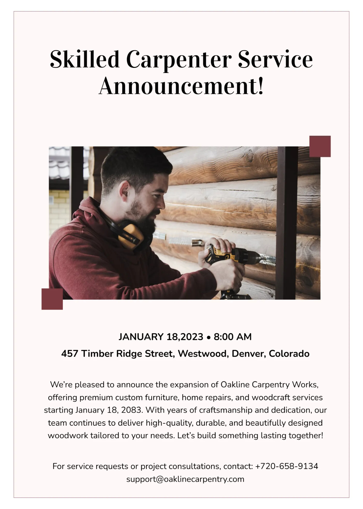 Free Carpenter Announcement Template to Edit Online Free Carpenter Announcement Template to Edit Online