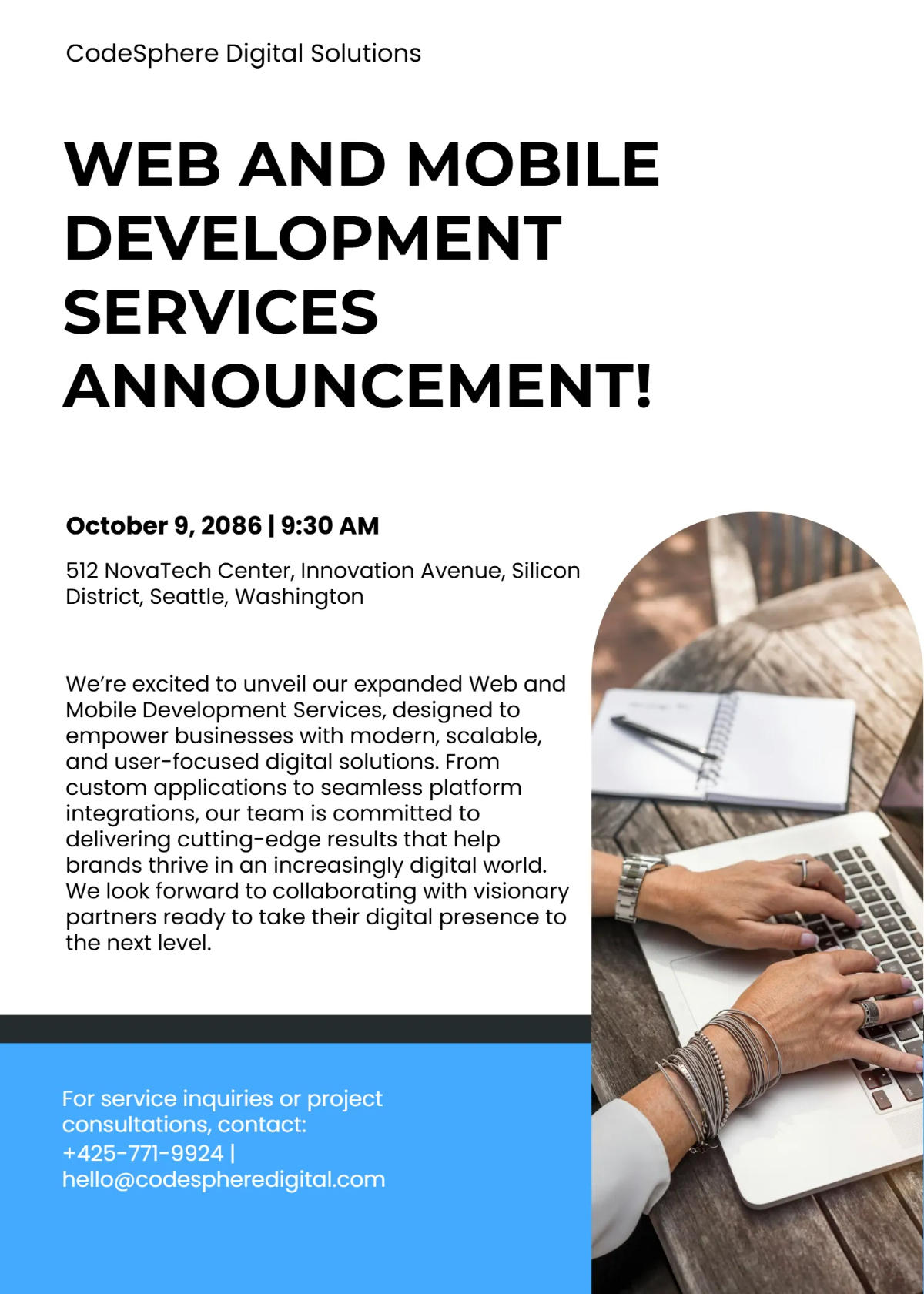 Free Web and Mobile Development Services Announcement Template to Edit Online Free Web and Mobile Development Services Announcement Template to Edit Online