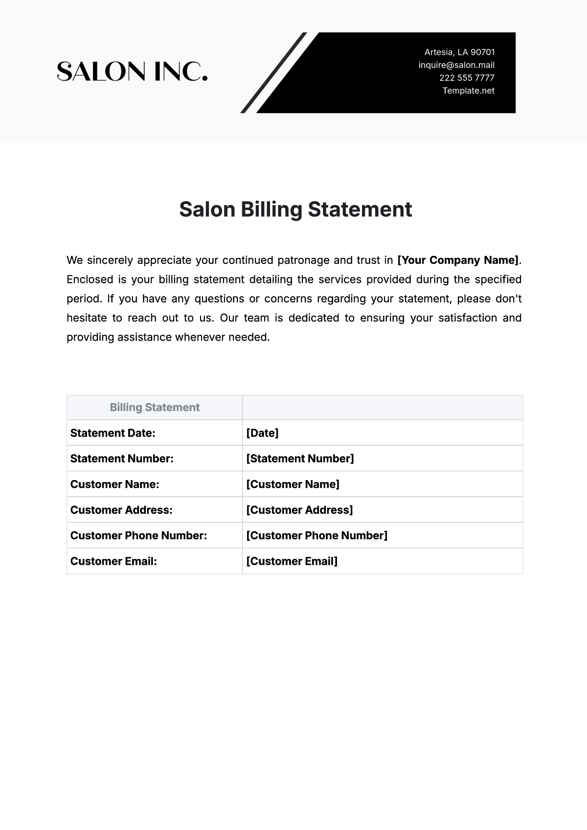 Free Blank Salon Billing Statement Template to Edit Online Free Blank Salon Billing Statement Template to Edit Online
