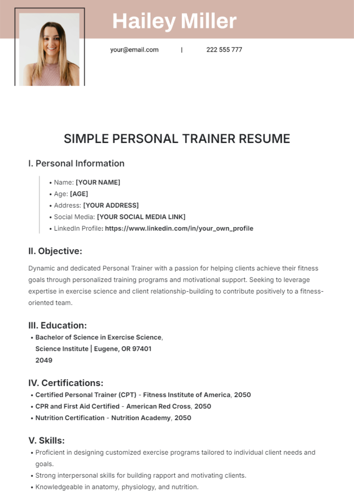 Free Simple Personal Trainer Resume Template to Edit Online Free Simple Personal Trainer Resume Template to Edit Online