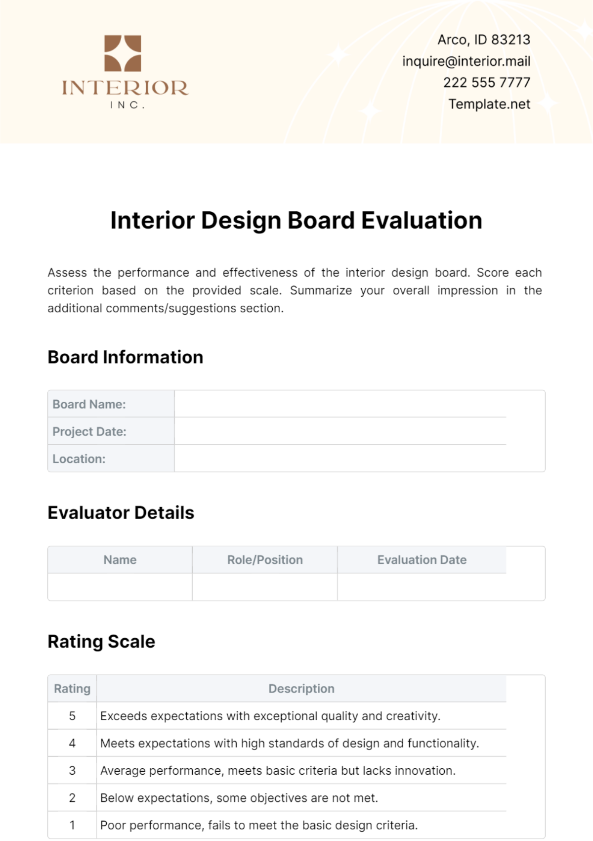 Free Interior Design Board Evaluation Template to Edit Online Free Interior Design Board Evaluation Template to Edit Online