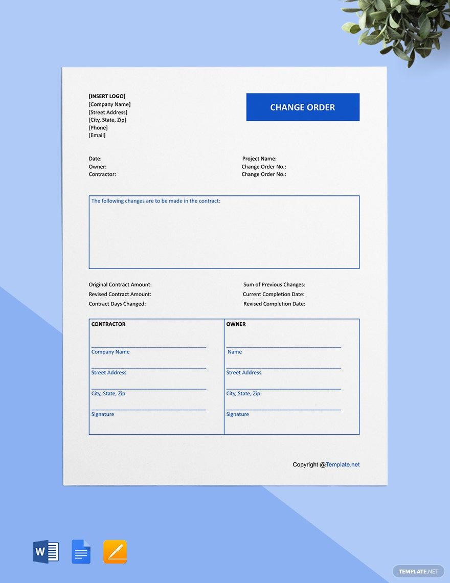 Blank Construction Change Order Template Blank Construction Change Order Template
