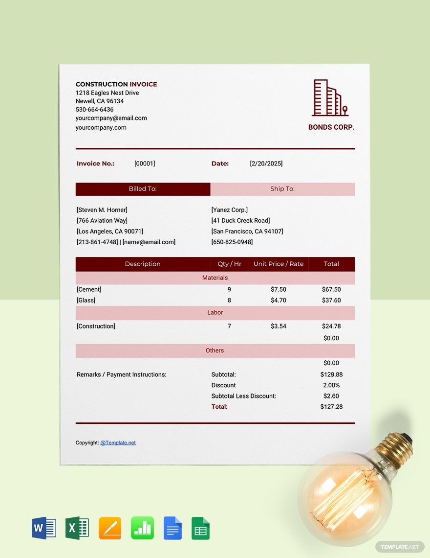 Simple Construction Invoice Template Simple Construction Invoice Template