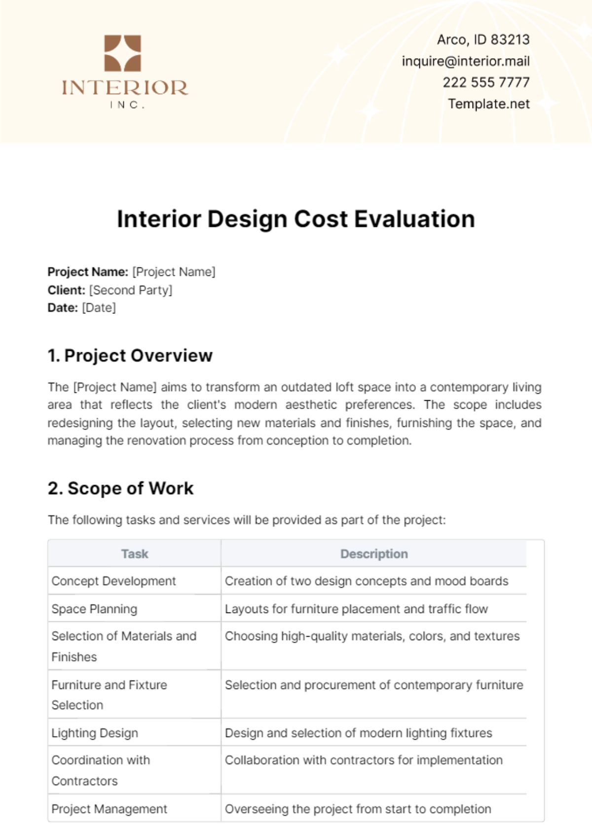 Free Interior Design Cost Evaluation Template to Edit Online Free Interior Design Cost Evaluation Template to Edit Online