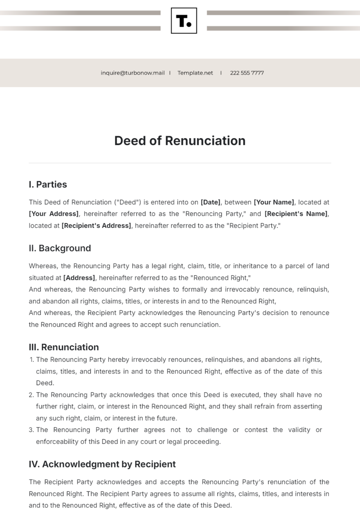 Free Deed Of Renunciation Template to Edit Online Free Deed Of Renunciation Template to Edit Online