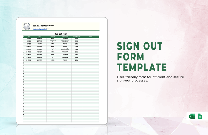 Sign Out Form Template in Excel, Google Sheets - Download | Template.net Sign Out Form Template in Excel, Google Sheets - Download | Template.net