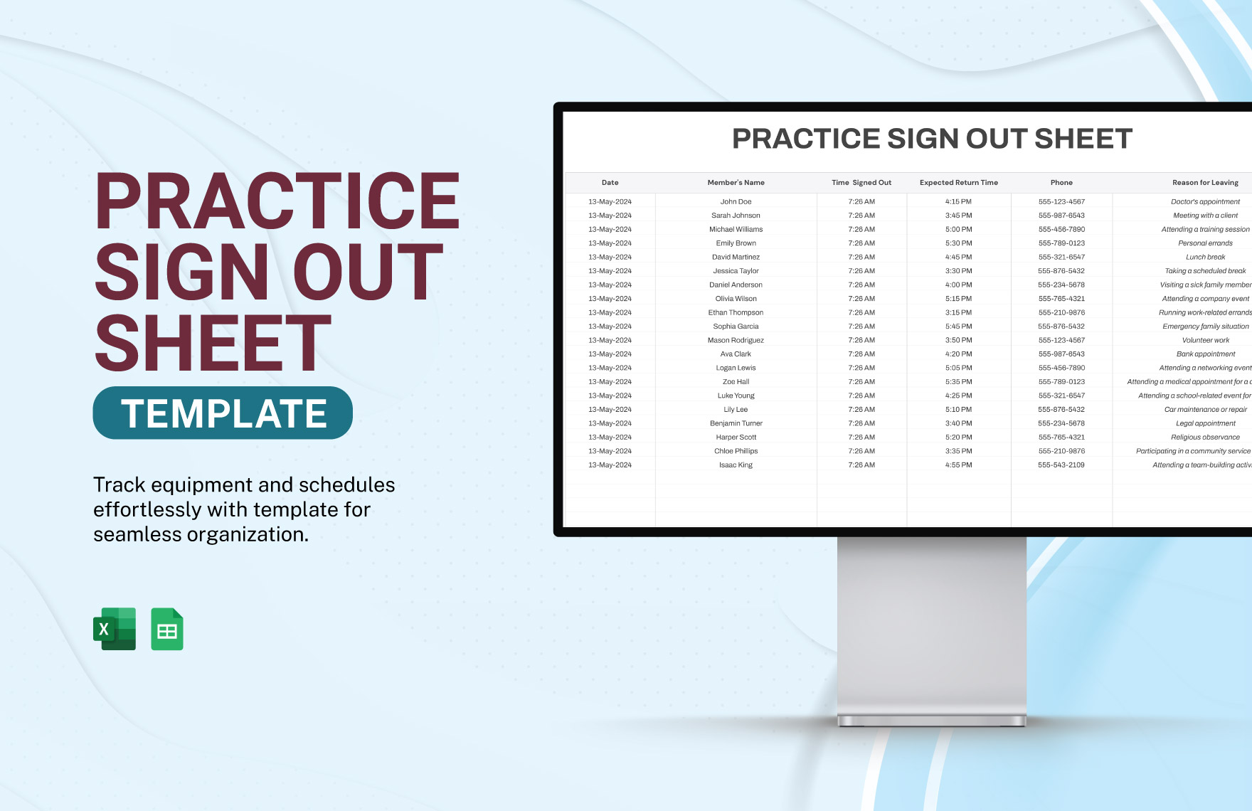 Practice Sign out Sheet Template Practice Sign out Sheet Template