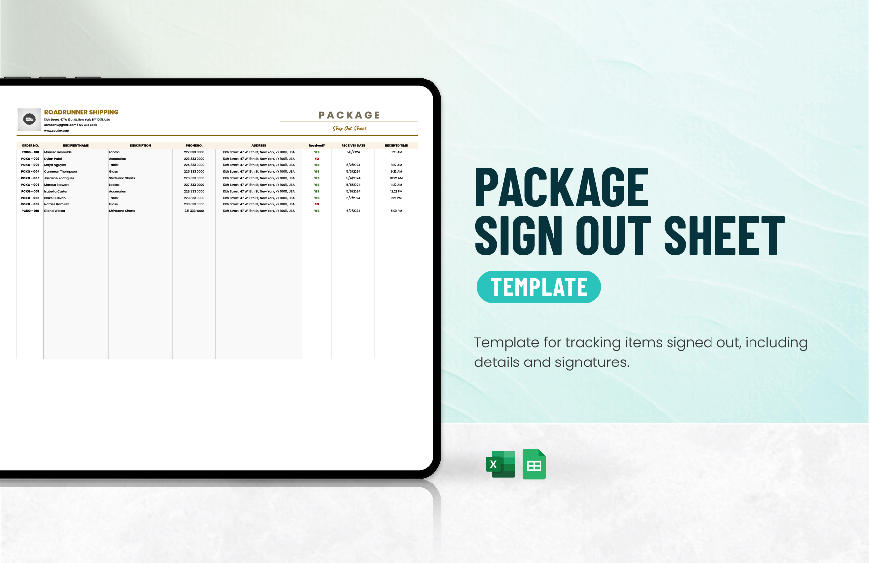 Package Sign Out Sheet Template Package Sign Out Sheet Template