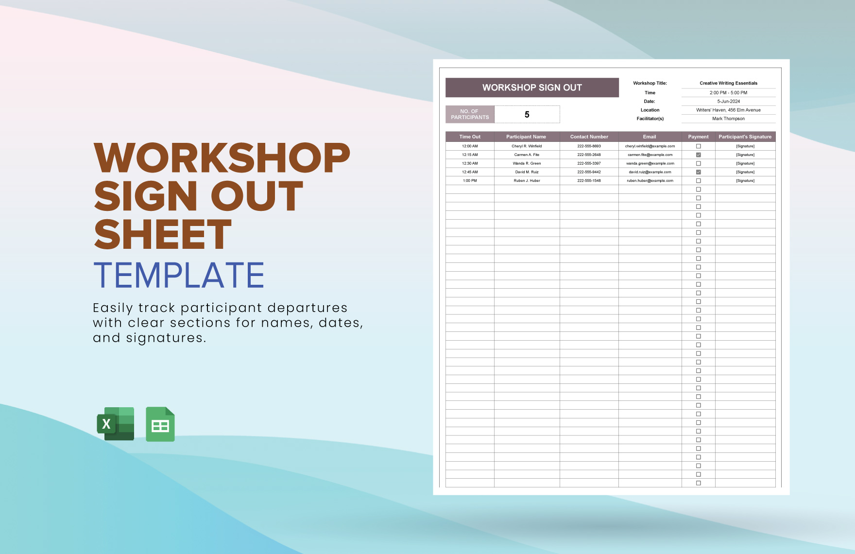 Workshop Sign Out Sheet Template Workshop Sign Out Sheet Template