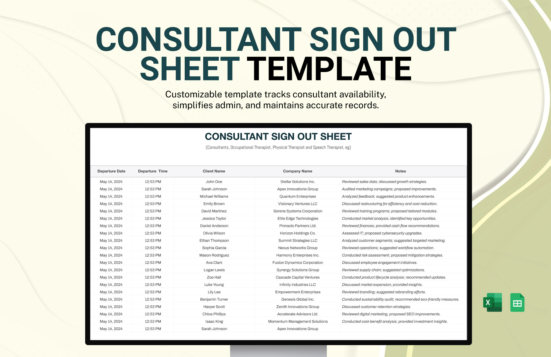 Consultant Sign Out Sheet Template Consultant Sign Out Sheet Template