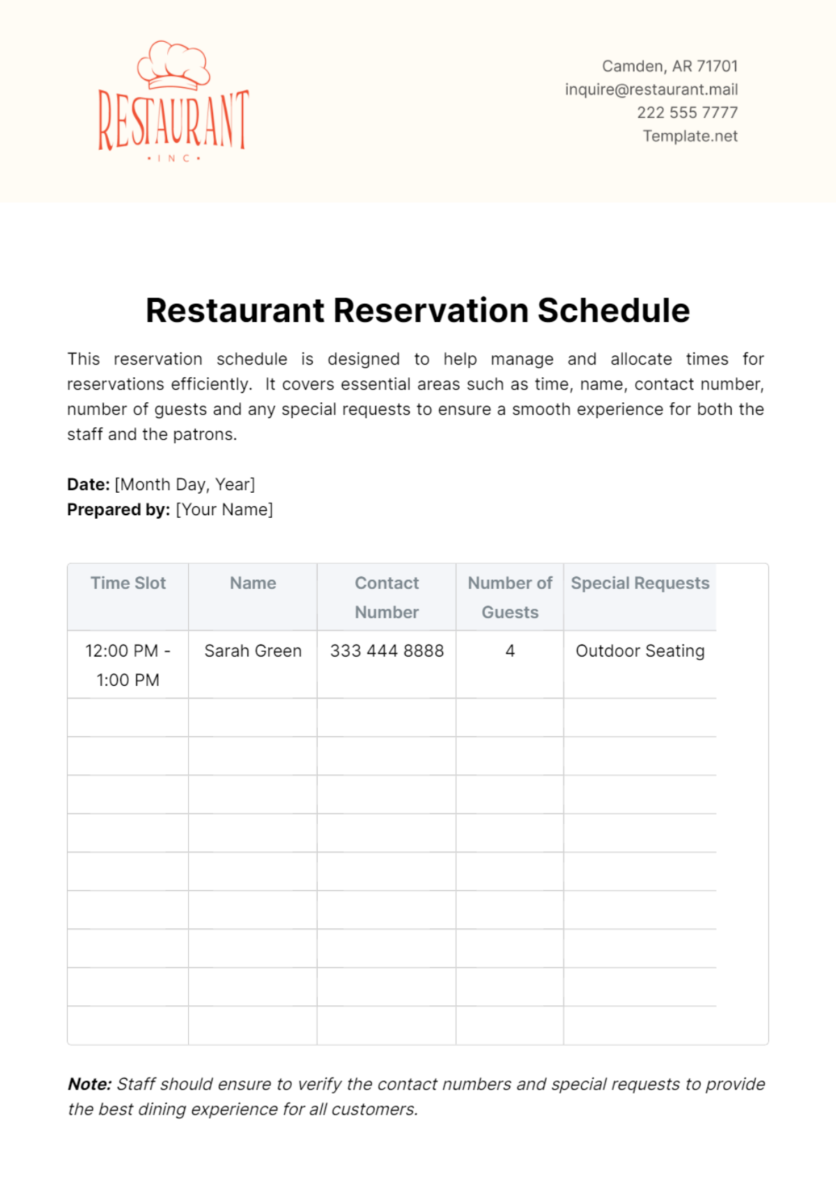 Free Restaurant Reservation Schedule Template to Edit Online Free Restaurant Reservation Schedule Template to Edit Online
