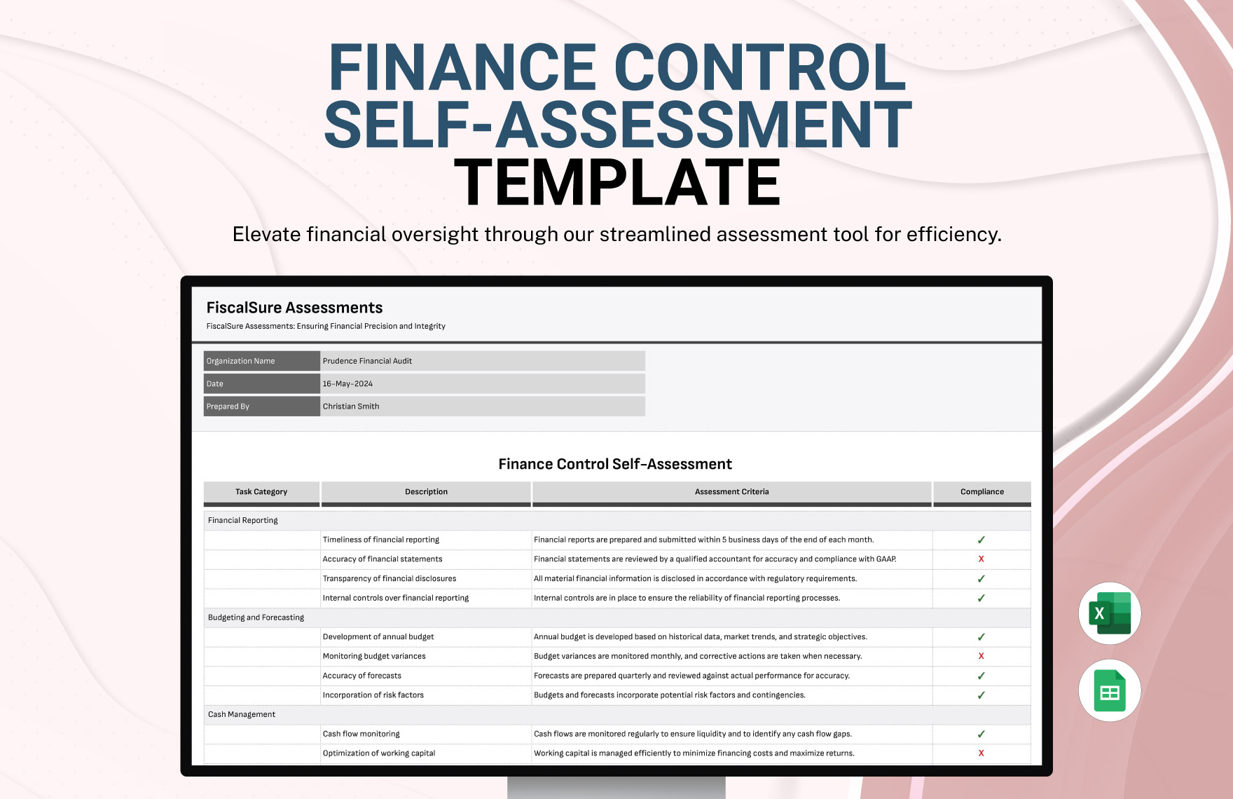 Finance Control Self-Assessment Template in Excel, Google Sheets - Download | Template.net Finance Control Self-Assessment Template in Excel, Google Sheets - Download | Template.net