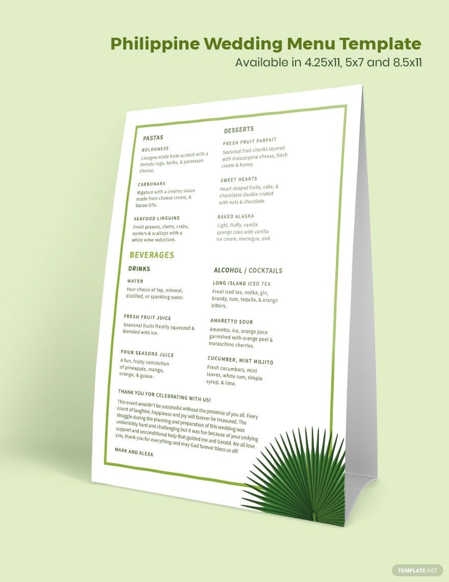 Philippine Wedding Menu Template Philippine Wedding Menu Template