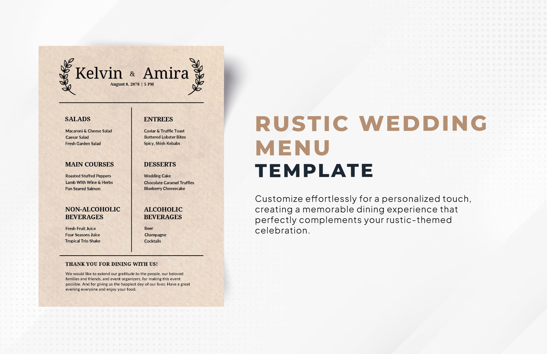 Rustic Wedding Menu Template Rustic Wedding Menu Template