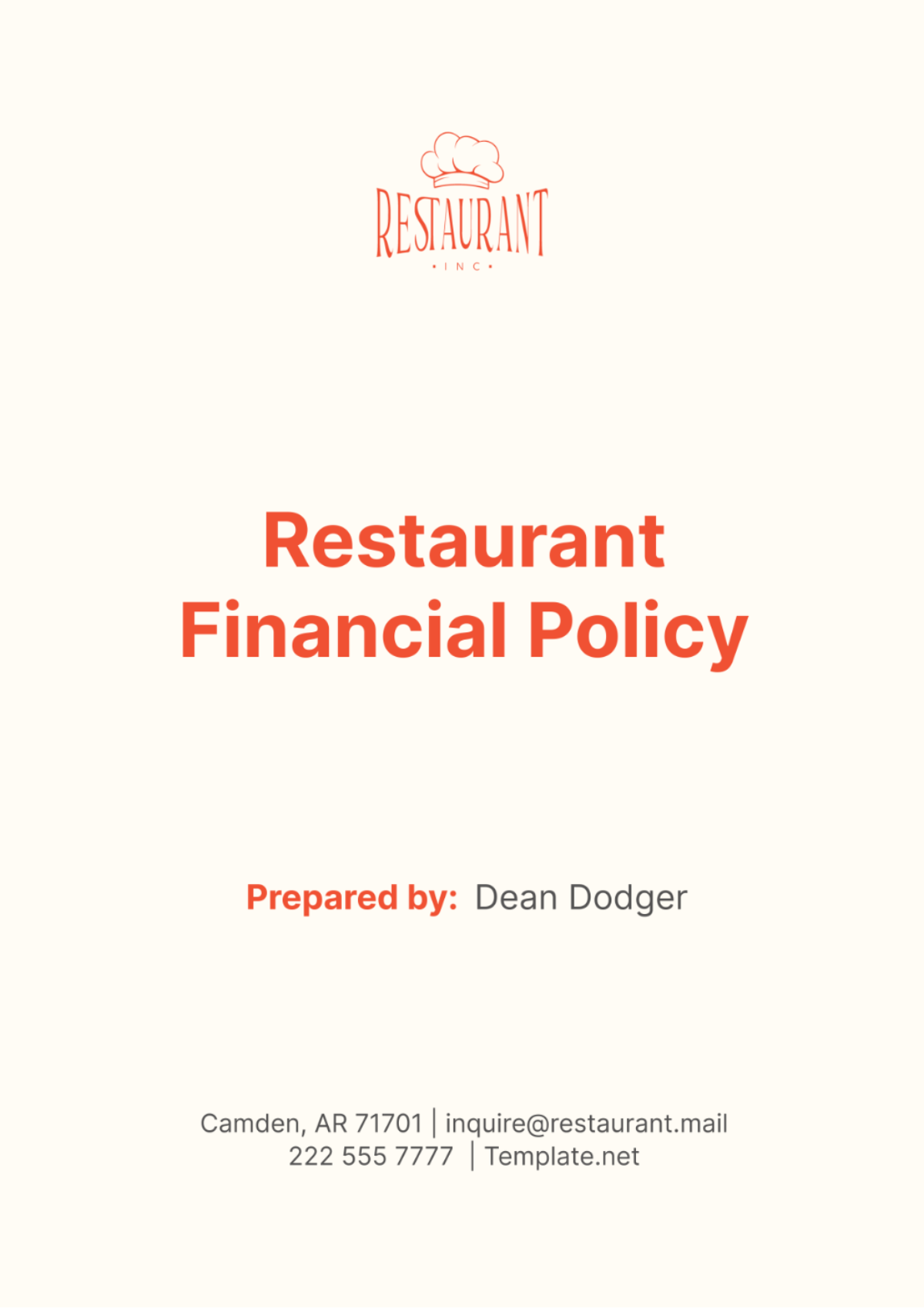 Free Restaurant Financial Policy Template to Edit Online Free Restaurant Financial Policy Template to Edit Online