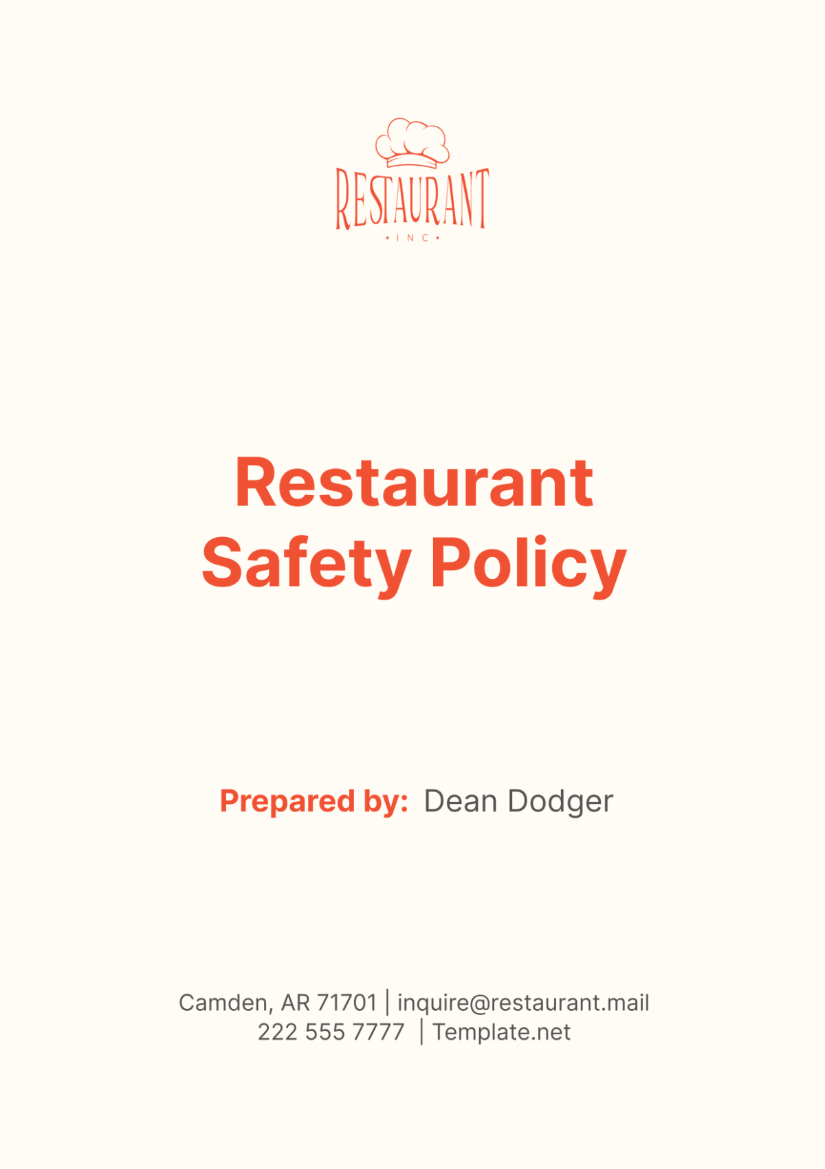 Free Restaurant Safety Policy Template to Edit Online Free Restaurant Safety Policy Template to Edit Online