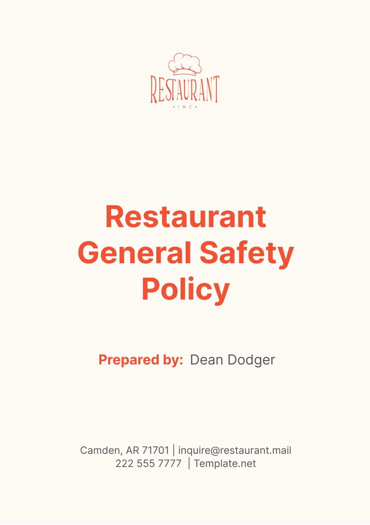 Free Restaurant General Safety Policy Template to Edit Online Free Restaurant General Safety Policy Template to Edit Online