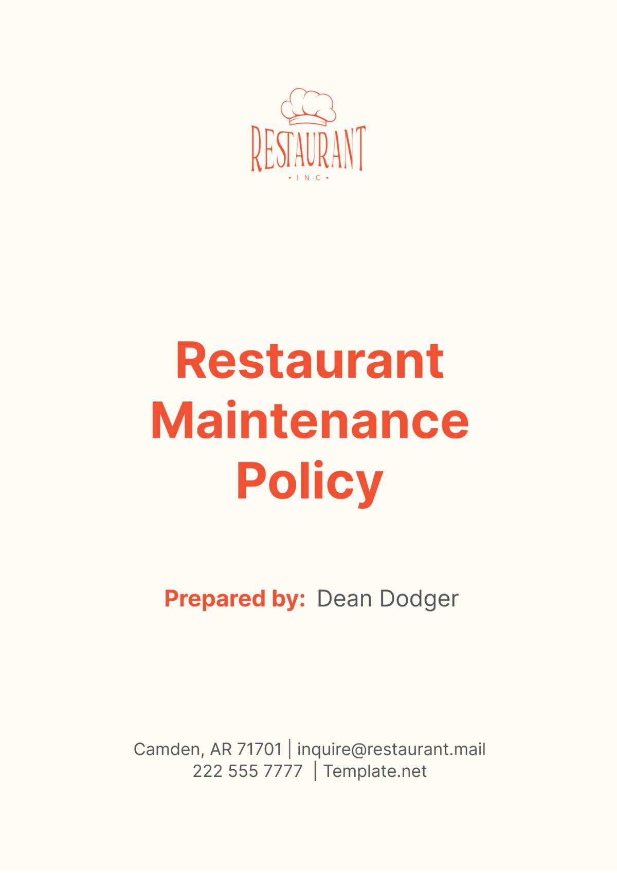 Free Restaurant Maintenance Policy Template to Edit Online Free Restaurant Maintenance Policy Template to Edit Online