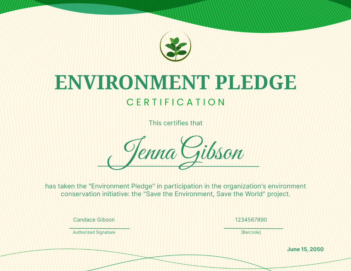 Free Environment Pledge Certificate Template to Edit Online Free Environment Pledge Certificate Template to Edit Online