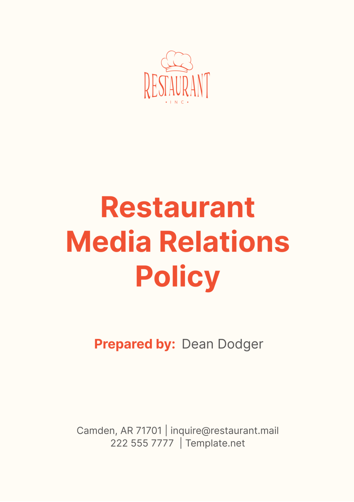 Free Restaurant Media Relations Policy Template to Edit Online Free Restaurant Media Relations Policy Template to Edit Online