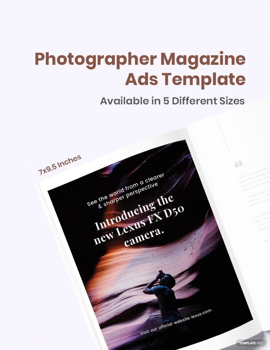 Photographer Magazine Ads Template in PSD, InDesign, Word, Publisher, Pages, Google Docs - Download | Template.net Photographer Magazine Ads Template in PSD, InDesign, Word, Publisher, Pages, Google Docs - Download | Template.net