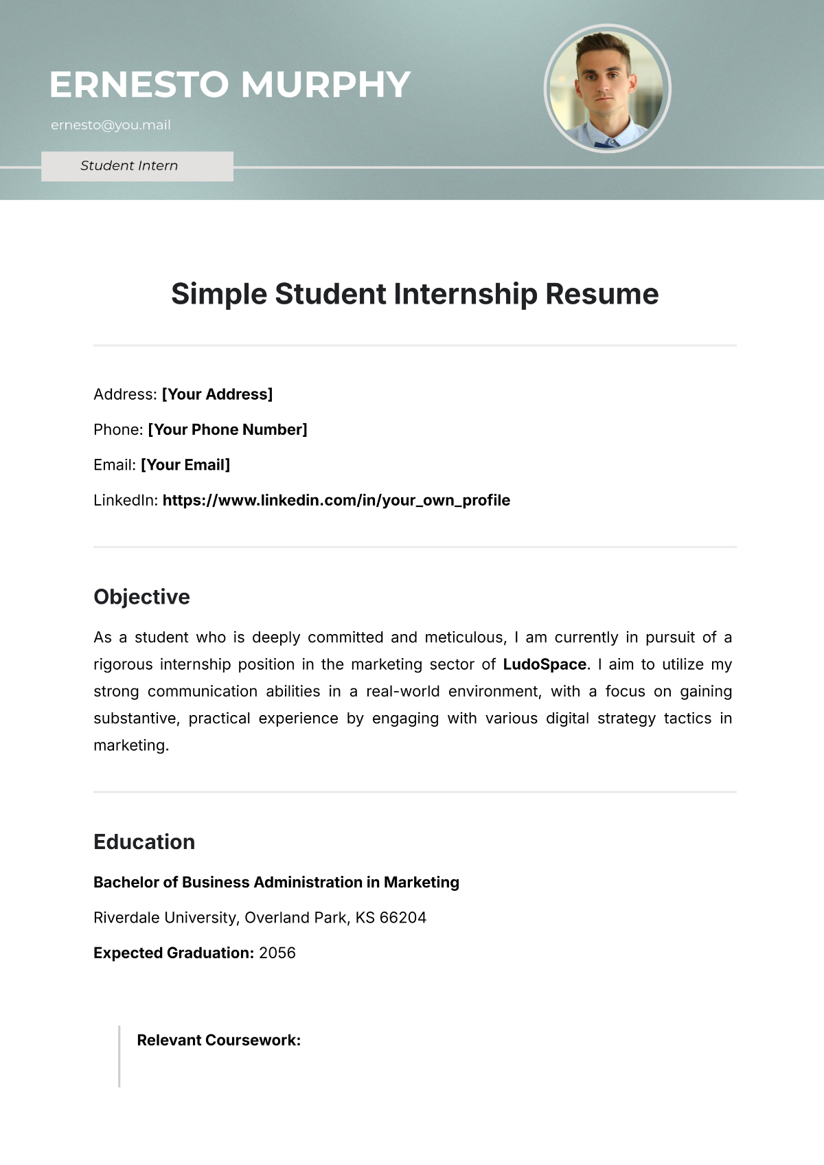 Free Simple Student Internship Resume Template to Edit Online Free Simple Student Internship Resume Template to Edit Online