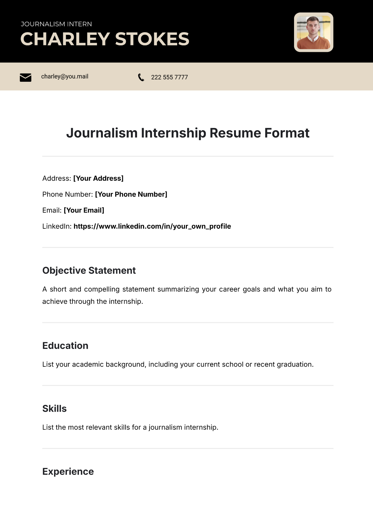 Free Journalism Internship Resume Format Template to Edit Online Free Journalism Internship Resume Format Template to Edit Online