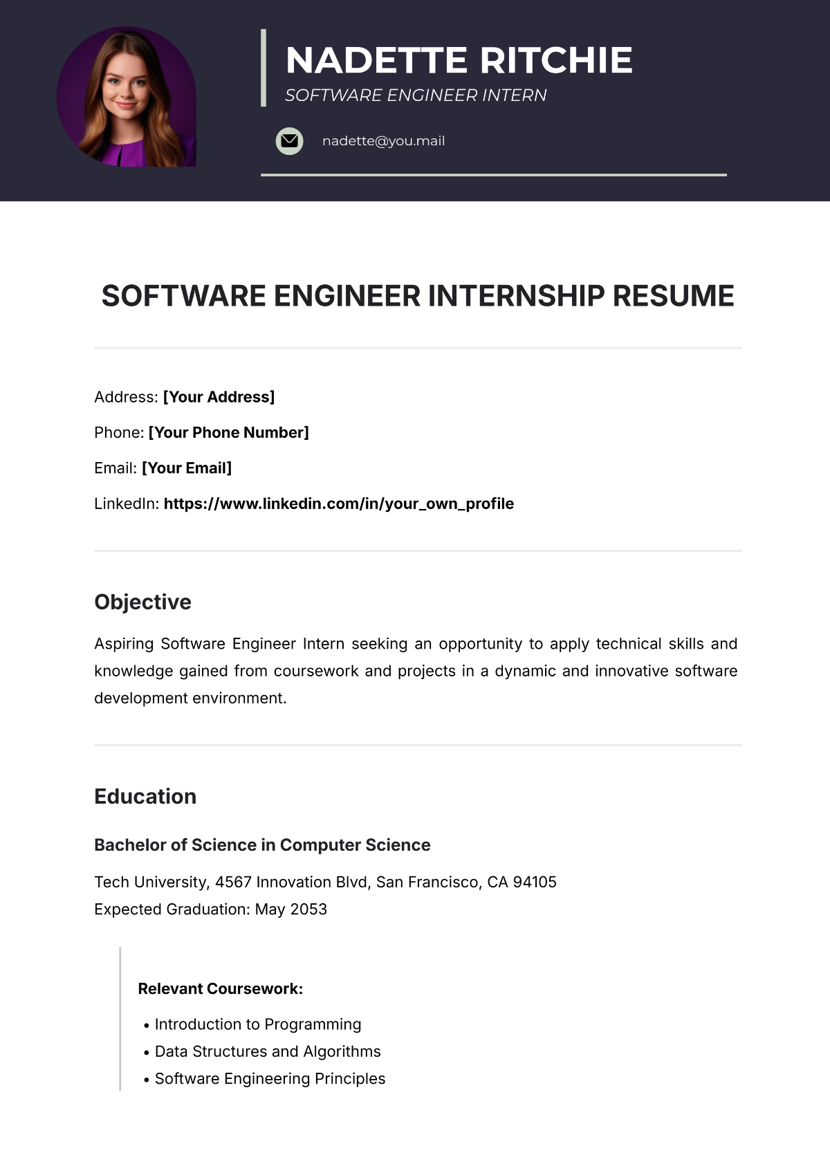 Free Software Engineer Internship Resume Template to Edit Online Free Software Engineer Internship Resume Template to Edit Online