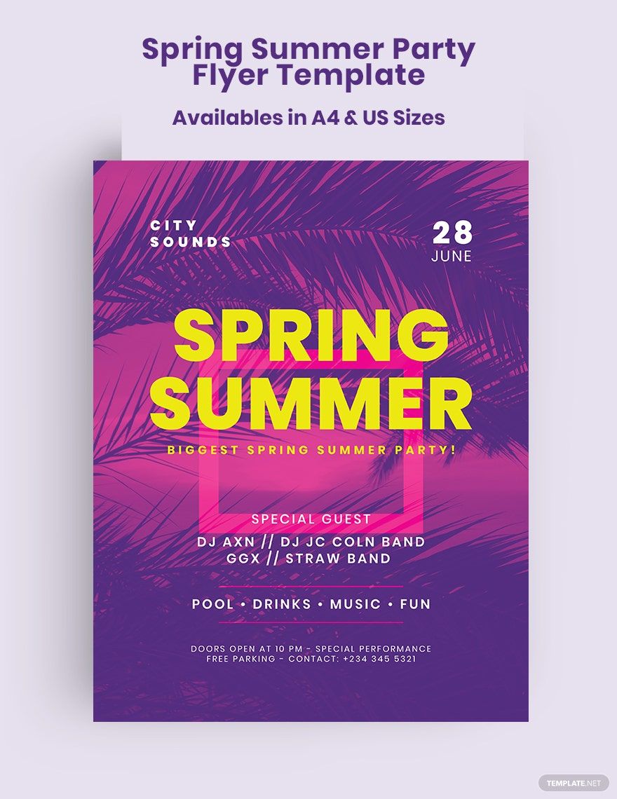 Spring Summer Party Flyer Template in PSD, Illustrator, Word, Publisher, Pages, Google Docs - Download | Template.net Spring Summer Party Flyer Template in PSD, Illustrator, Word, Publisher, Pages, Google Docs - Download | Template.net