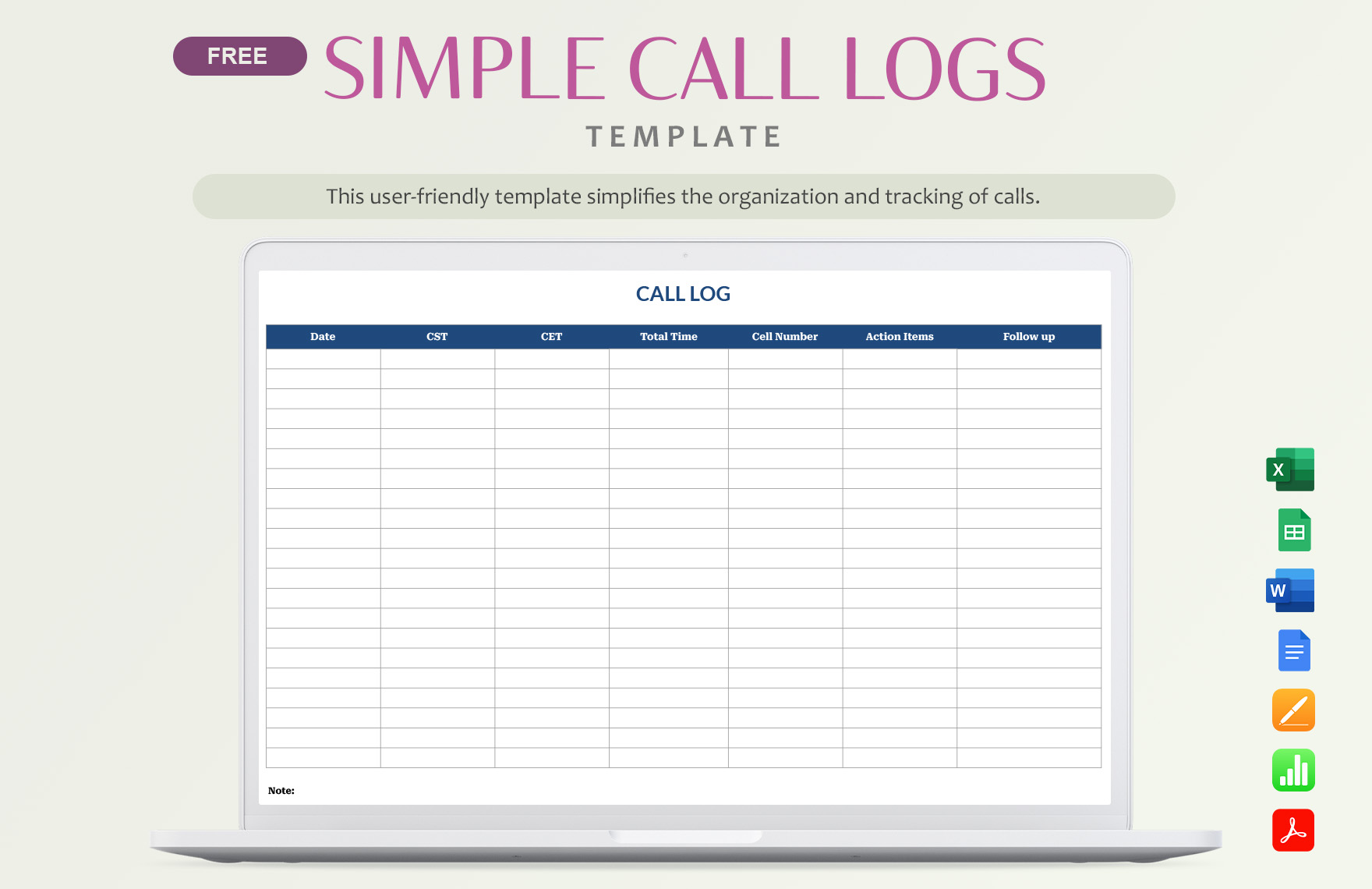 Simple Call Logs Template Simple Call Logs Template