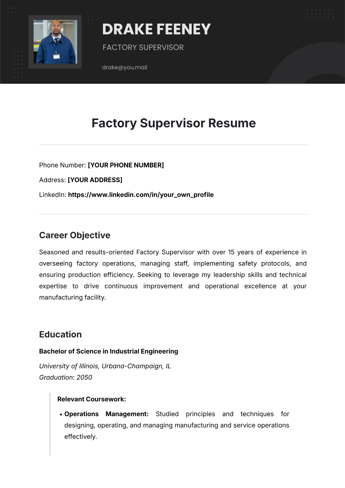 Free Factory Supervisor Resume Template to Edit Online Free Factory Supervisor Resume Template to Edit Online