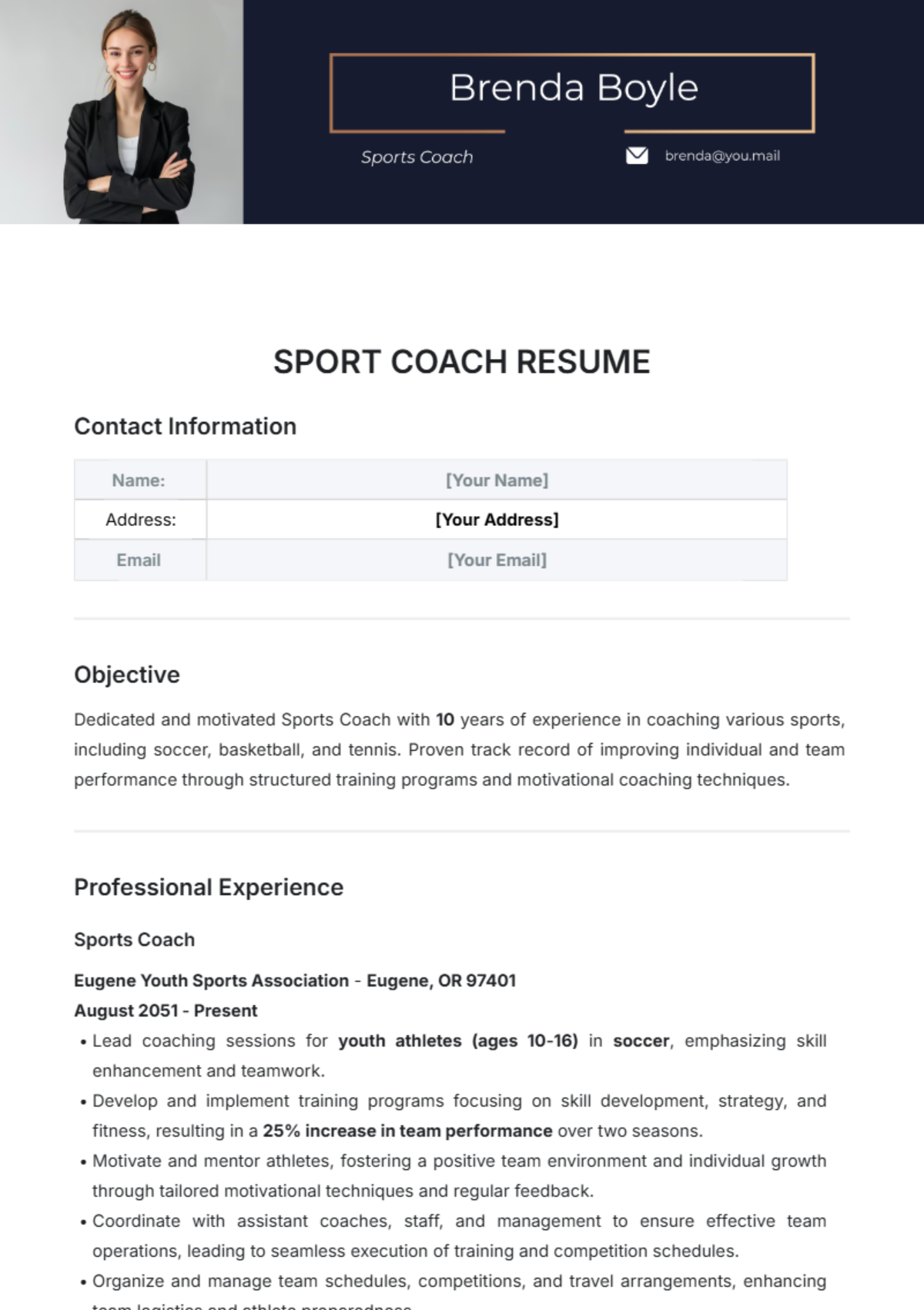 Free Sports Coach Resume Template to Edit Online Free Sports Coach Resume Template to Edit Online