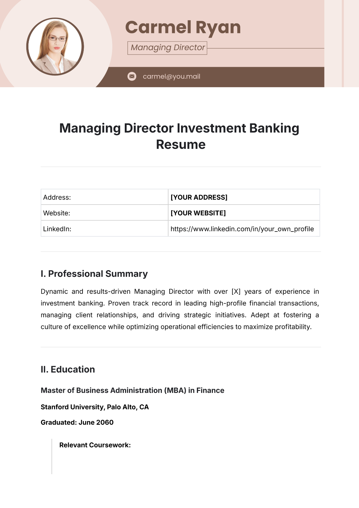 Free Managing Director Investment Banking Resume Template to Edit Online Free Managing Director Investment Banking Resume Template to Edit Online
