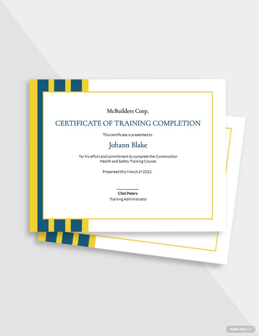 Construction Training Certificate Template Construction Training Certificate Template