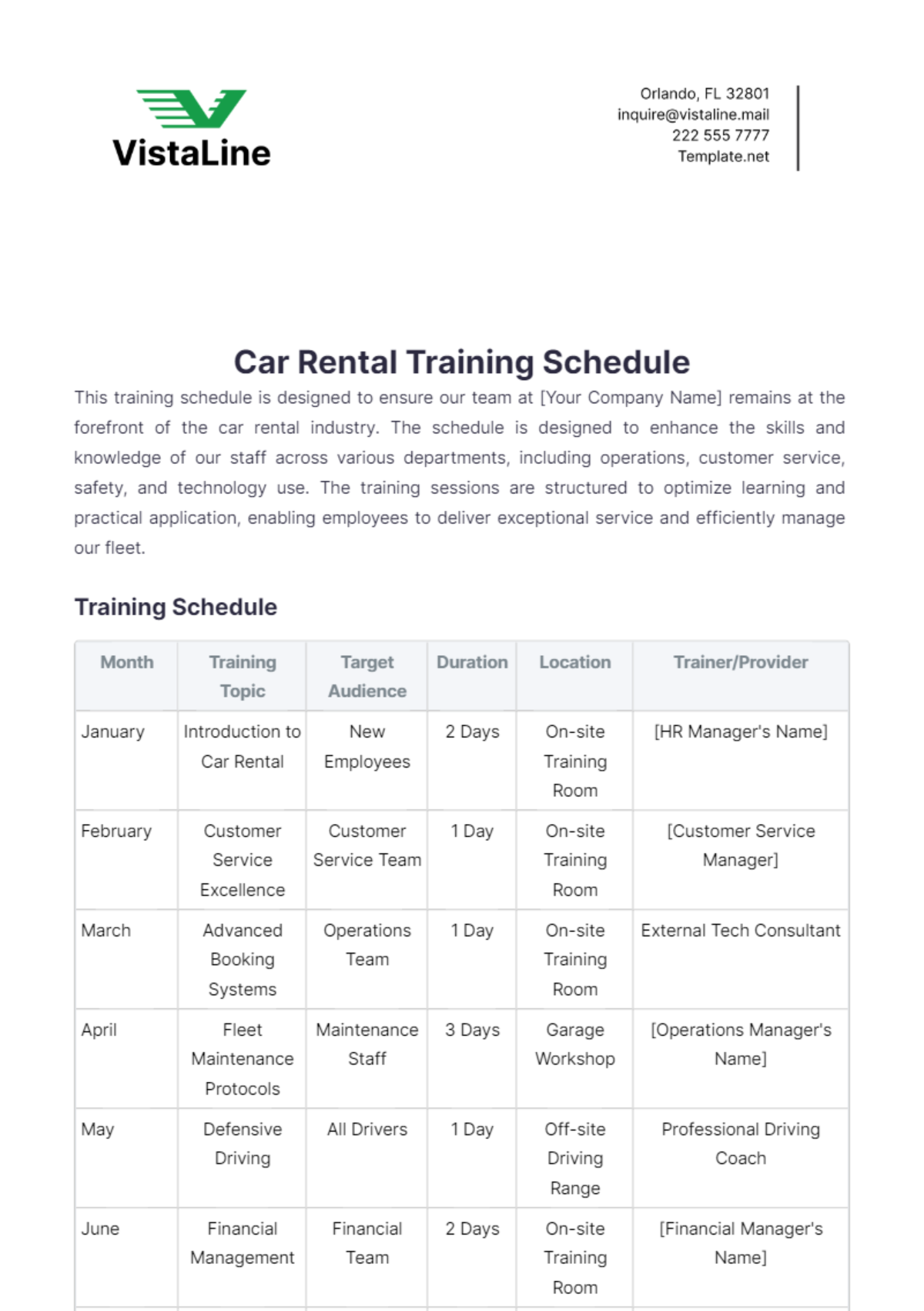 Free Car Rental Training Schedule Template to Edit Online Free Car Rental Training Schedule Template to Edit Online