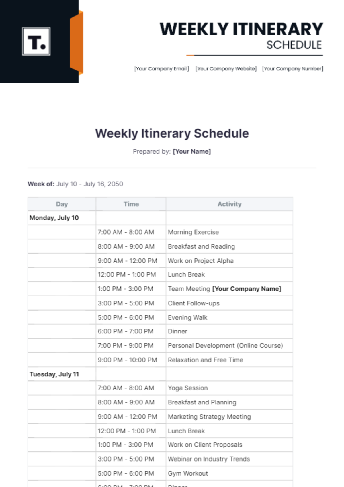 Free Weekly Itinerary Schedule Template to Edit Online Free Weekly Itinerary Schedule Template to Edit Online