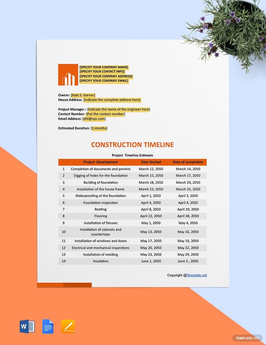 Basic Construction Timeline Template Basic Construction Timeline Template