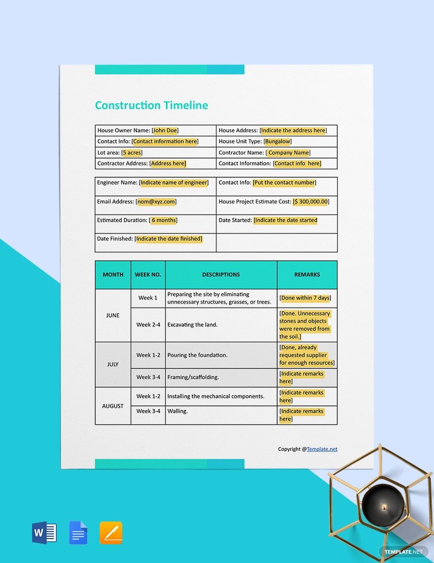 Blank Construction Timeline Template Blank Construction Timeline Template