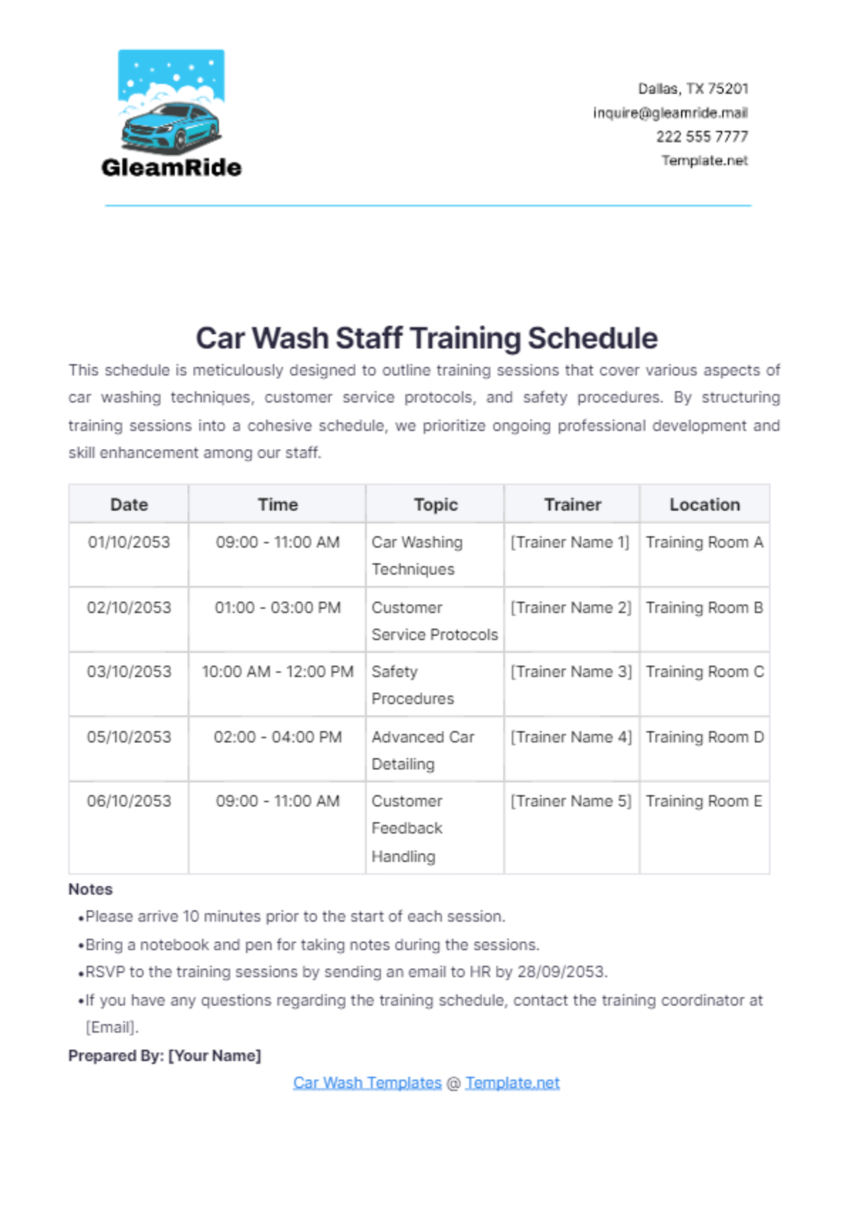 Free Car Wash Staff Training Schedule Template to Edit Online Free Car Wash Staff Training Schedule Template to Edit Online