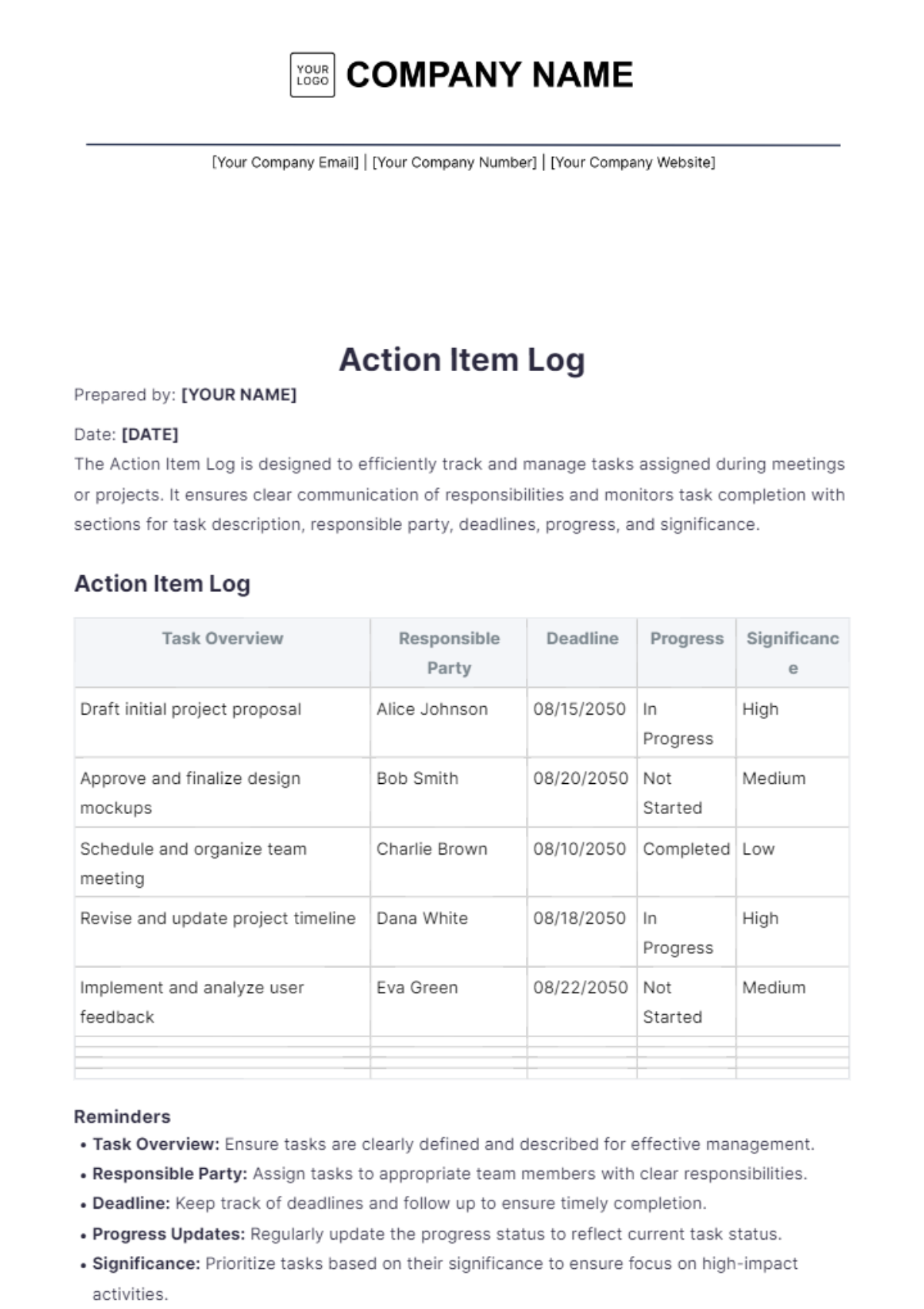 Free Action Item Log Template to Edit Online Free Action Item Log Template to Edit Online
