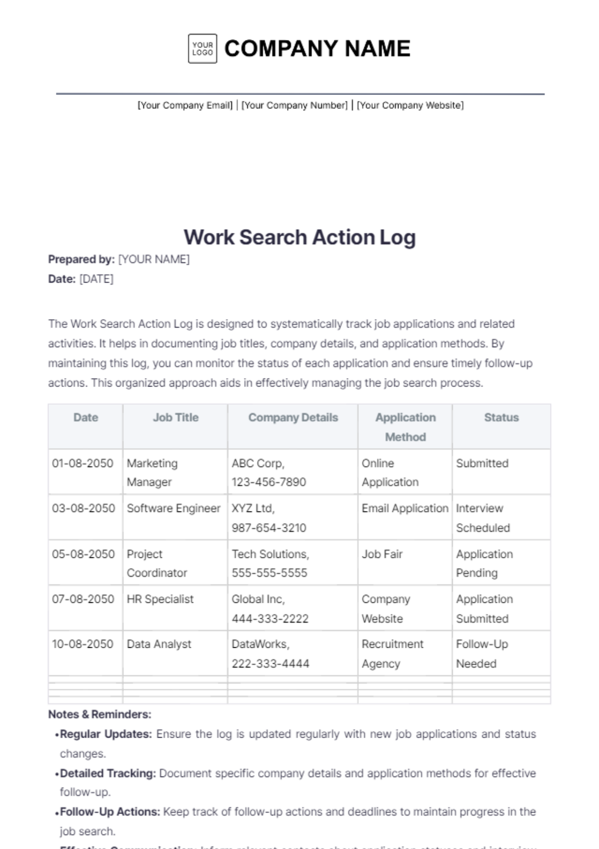 Free Work Search Action Log Template to Edit Online Free Work Search Action Log Template to Edit Online
