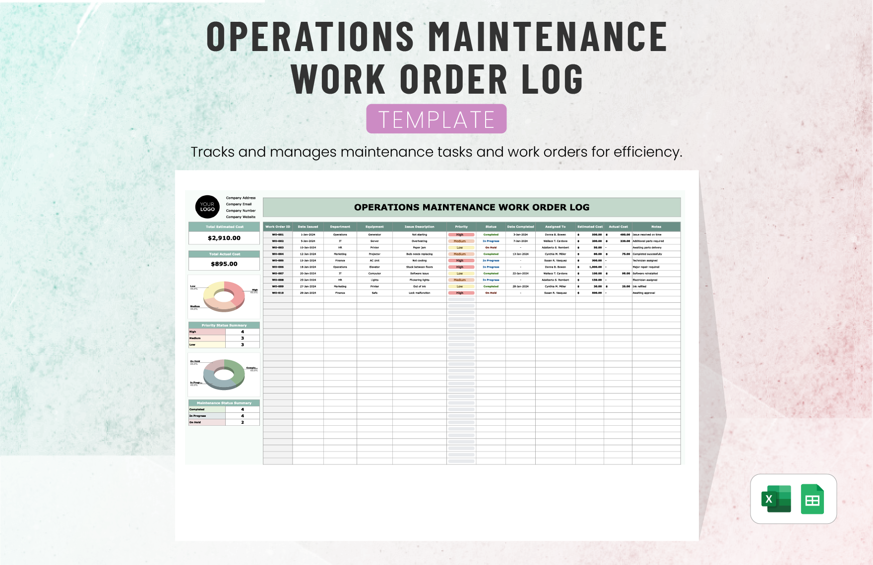 Operations Maintenance Work Order Log Template Operations Maintenance Work Order Log Template