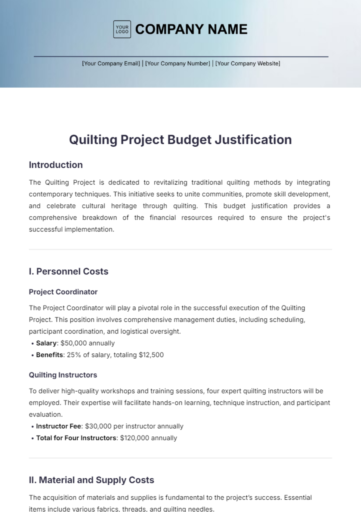 Free Quilting Project Budget Justification Template to Edit Online Free Quilting Project Budget Justification Template to Edit Online