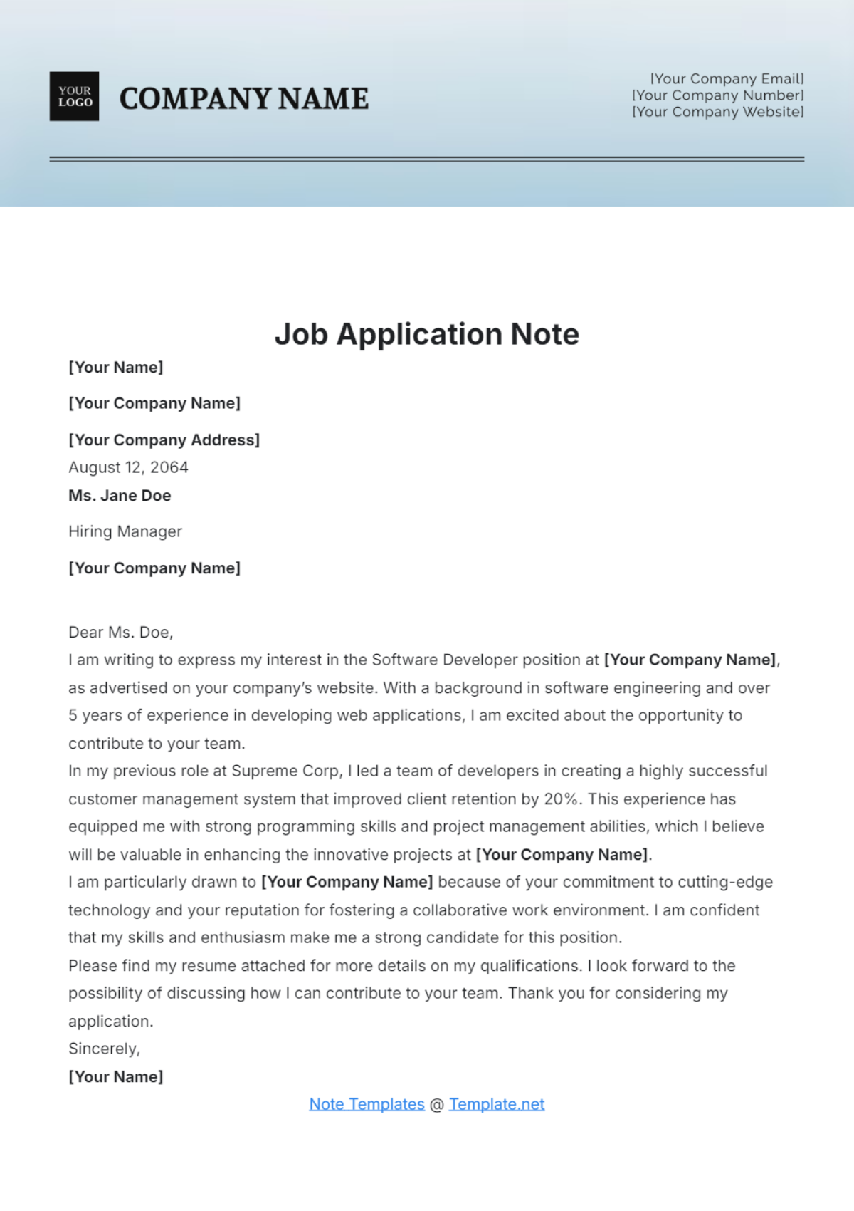 Free Job Application Note Template to Edit Online Free Job Application Note Template to Edit Online