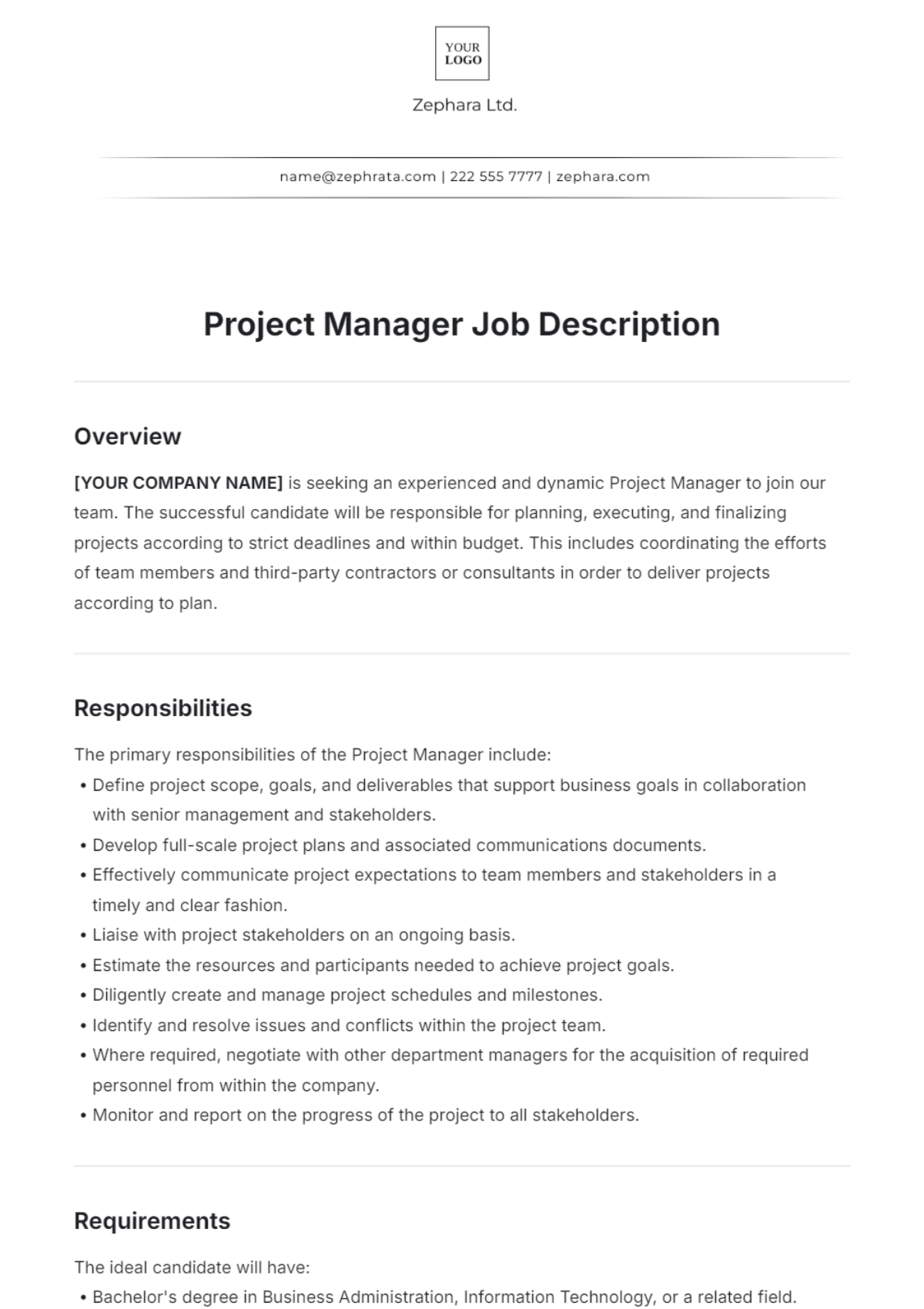 Free Project Manager Job Description Template to Edit Online Free Project Manager Job Description Template to Edit Online
