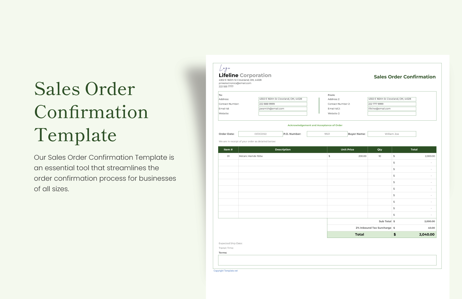 Sales Order Confirmation Template Sales Order Confirmation Template